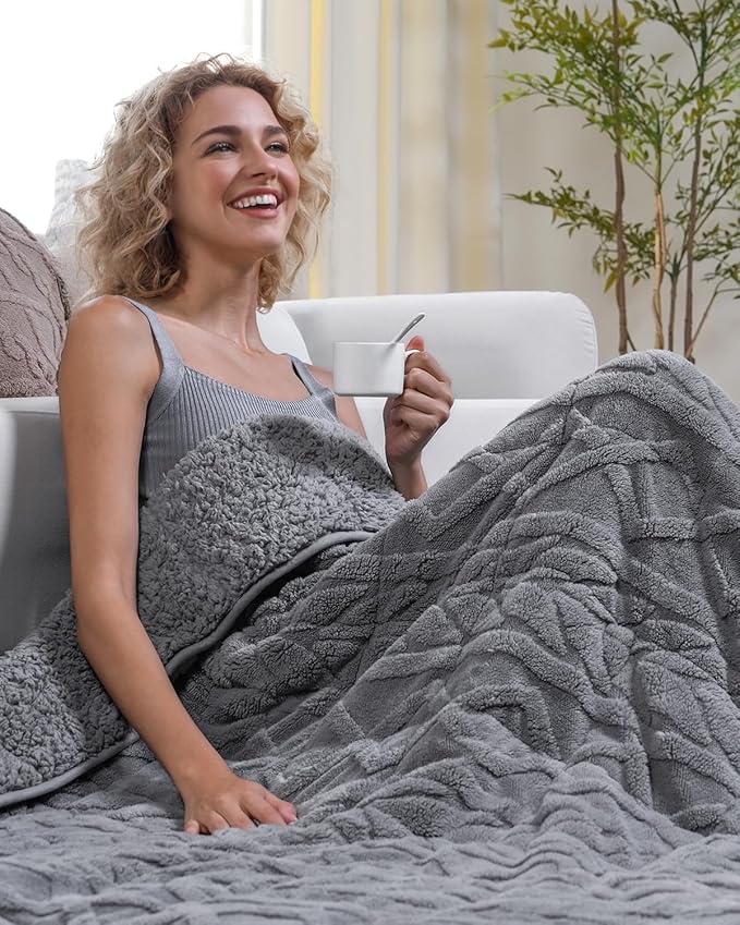 Cottonblue Jacquard Sherpa Weighted Blanket 20lbs for Adults- Soft, Warm, and Thickened Calm Blanket for Ultimate Comfort and Better Sleep, Heavy Weighted Blankets 60x80 Inches, Grey