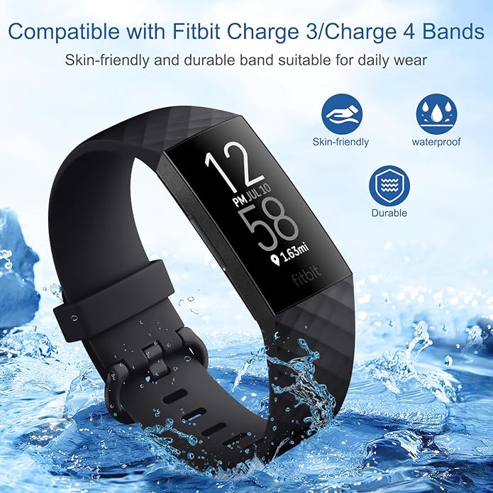 Vancle Bands for Fitbit Charge 4 Bands/Fitbit Charge 3 Bands Women Men[4 PACK], Classic Soft Replacement Sport Straps Wristbands for Fitbit Charge 4 / Charge 3 Fitness & Health Tracker