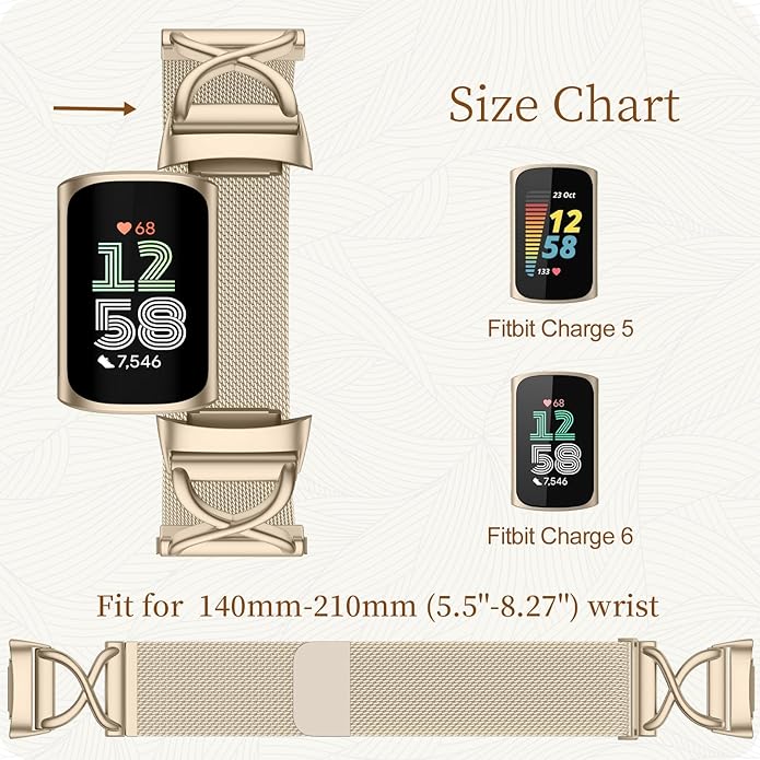 JKD X-Shape Metal Band Compatible with Fitbit Charge 6/ Charge 5 Bands for Women Men, Soft Stainless Steel Mesh Loop Strap Bracelet Wrist Band Replacement for Fitbit Charge 5/ Charge 6 Fitness Tracker