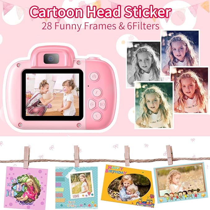 48MP Digital Dual Camera for Kids, 3-12 Years Old, with 2.0 Inch IPS Screen, 32GB SD Card, 1080P HD Video, Perfect for Toddler Birthday Gifts (Pink)