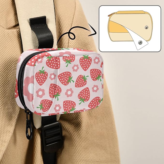 Strawberry Fruits Floral Pill Box 7 Day Pill Case Travel Pill Organizer Bag with Zipper Portable Weekly Vitamin Medicine Supplement Holder Pouch Bag