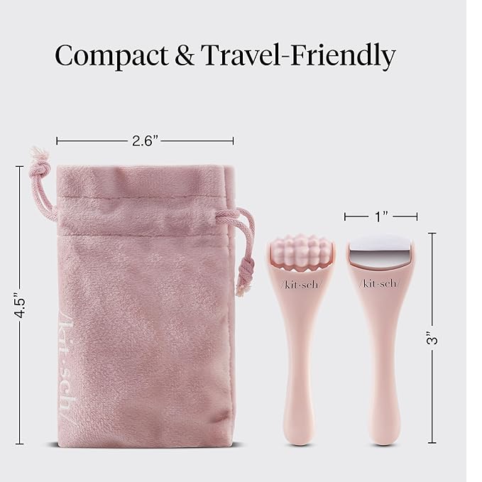Kitsch Mini Facial Roller & Ice Face Roller Skin Care Tool Set – Stainless Steel Face Rollers to Reduce Puffiness, Redness & Headaches, Great Irritation Relief & Spa-Like Experience Anywhere - Blush