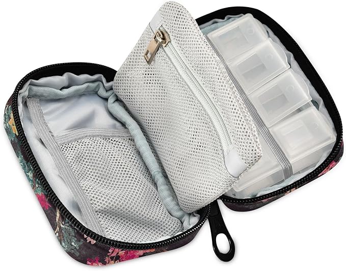 Multicolored Blossom Trees Travel Pill Organizer Case Box Container Weekly Portable Vitamin Medicine Holder Storage Bag with Zipper Removable