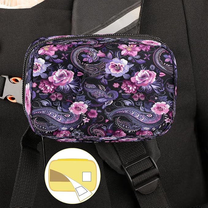 Purple Psychedelic Paisley Travel Pill Organizer Box Weekly Portable Pill Case Daily Pills 7 Day Small Birth Control Pills Container Removable Compartments for Medicine Vitamins Fish Oil