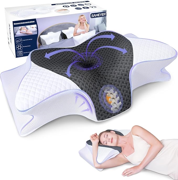 SAHEYER Memory Foam Cervical Pillow, 2 in 1 Ergonomic Orthopedic Neck Pillow for Neck and Shoulder Pain Relief, Side Sleeper Pillow for Side Back Stomach (Grey)