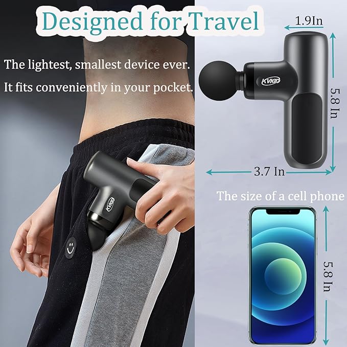 Mini Massager Gun, Massage Gun Deep Tissue with 4 Attachments, Portable Muscle Massager Gun for Back, Body Sore Muscles, Pain Relief, Rechargeable Small Massage Gun for Office, Home, Athletes