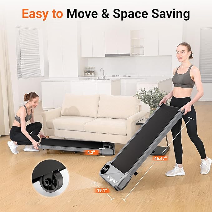 THERUN Walking Pad Under Desk, Portable Mini Treadmill for Home/Office, 2.5HP Jogging Machine with 300 lbs Weight Capacity, Remote Control, LED Display