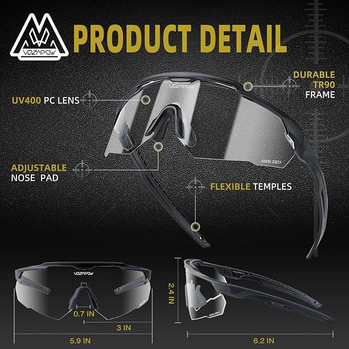 Shooting Glasses Anti Fog with High Definition Lenses, ANSI Z87.1 Certified Tactical Safety Glasses for Men Women