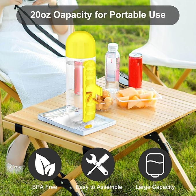 2-in-1 Water Bottle Medicine Box, Portable Pill Box Water Cup 20 oz Sports Water Bottle with 7 Day Pill Organizer