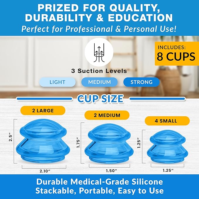 Lure Essentials Edge Silicone Cupping Set, Cupping Kit for Massage Therapy, Long Lasting Cups for Professional & Home Use, Body Sculpt Cup for Cellulite, Ultra Transparent Blue (8 Count)