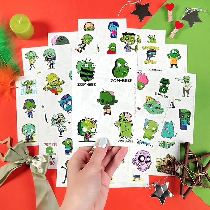 BulbaCraft 100Pcs Zombie Stickers & Adults — Zombie Decals for Boys and Girls, Spooky Halloween Decals Waterproof, Gifts for Women & Men