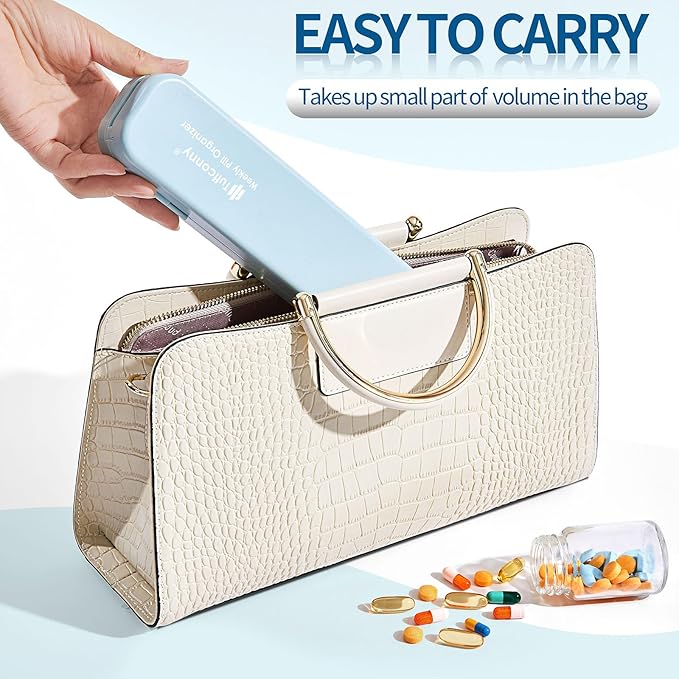 Weekly Pill Organizer - Travel Medicine Organizer, Pill Boxes and Organizer 2 Times a Day, 7 Day Pretty Pill Case, Pill Holder for Vitamins, Medicines and Tablets (Pastel Blue)