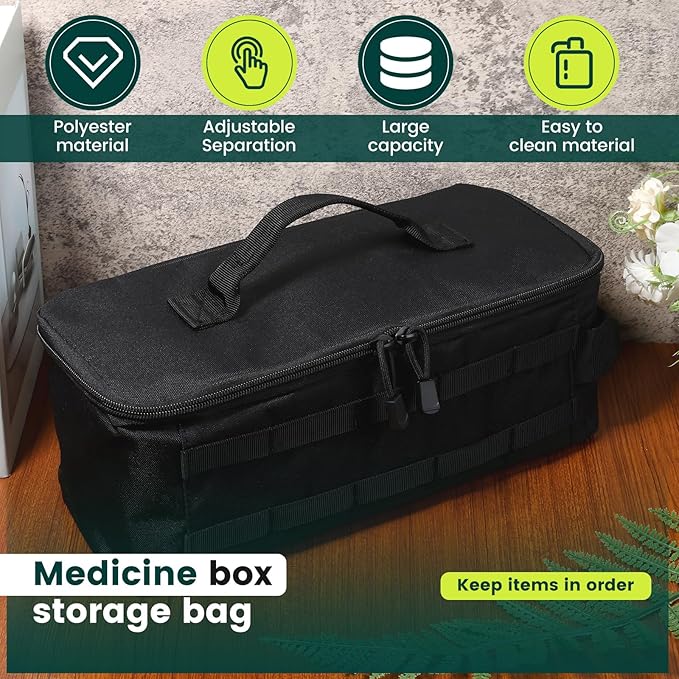 First Aid Bag Empty,Travel Bag Empty Pill Box Organizer, Portable Travel Pill Bottle Organizer for Home Outdoor Emergency Traveling(black,13.78 x 5.91 x 4.72 in)