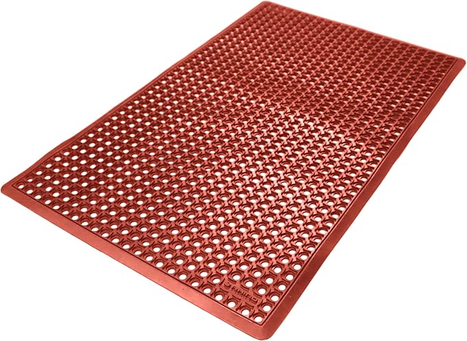 Rhino Mats, B-Series Anti-Fatigue Drain-Thru, Grease Proof, Non-Slip Drainage Floor Mat for Restaurant, Kitchen, Pool, Car Wash, Lab, Gyms, Workplace, Docks or Anywhere (Terra Cotta, 3' x 5' x 3/4")