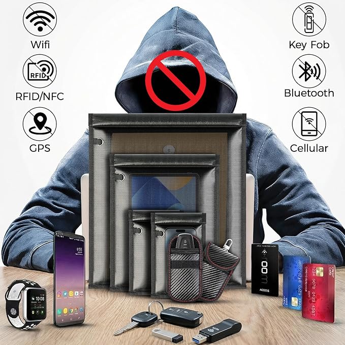 6pack Faraday Bags, Large Faraday Cage, Anti-Tracking Faraday EMP Bag for Laptops & Tablets & Phones & Car Keys, Fireproof & Waterproof RFID Signal Blocker Bag