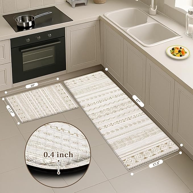 Arttown Anti Fatigue Mats for Kitchen Floor, Boho Moroccan Farmhouse Kitchen Mats Cushioned Anti Fatigue Rug, Waterproof Non-Slip Washable Kitchen Rugs and PVC - Brown/Cream