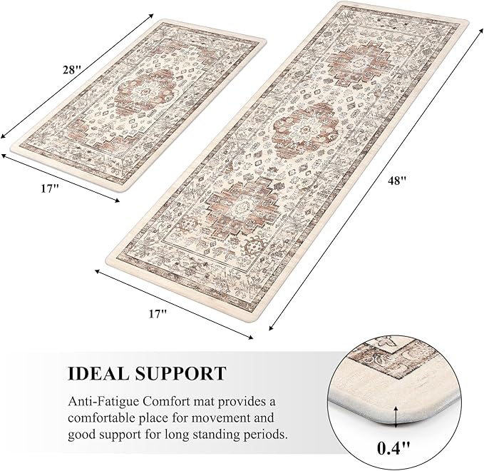 Pauwer Anti Fatigue Kitchen Mat Set of 2 Non Slip Kitchen Mats for Floor Cushioned Kitchen Rugs Comfort Standing Mat Farmhouse Waterproof PVC Foam Kitchen Floor Mat Runner