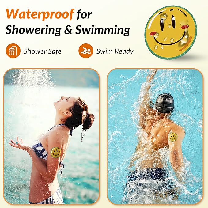 Libre 3 & Plus Sensor Covers Waterproof, Amolyfe 10 Pack Freestyle Libre 3 Sensor Covers, Bump-Proof with Hard Cap for Free Style Glucose Sensor, Easy-Peel Tab 14-Day Protection (Emoji)