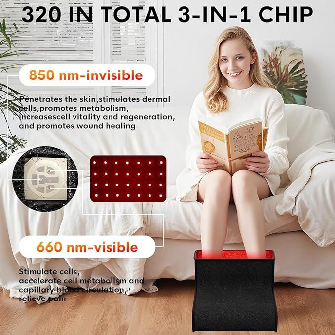 Red Light Therapy for Feet, Dual Wavelength 320 Led,for Achilles Tendonitis & Plantar Fasciitis, Double Side Light Redlight Product for Feet & Ankle Pain,Adjustable Power and Time Controller