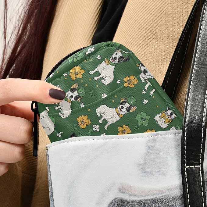 Fustylead Hand Draw Saint Patricks Bull Terrier Travel Pill Organizer Bag with Zipper Small Pill Box 7 Day Pill Case for Purse Storage Weekly Vitamin Medicine Supplement