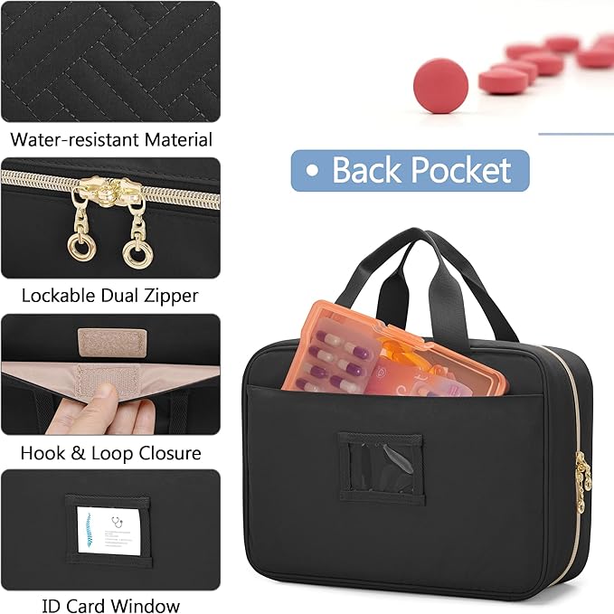 Damero Medicine Organizer, Pill Bottles Storage Travel Bag for Prescription Medication, Medical Supplies, Black