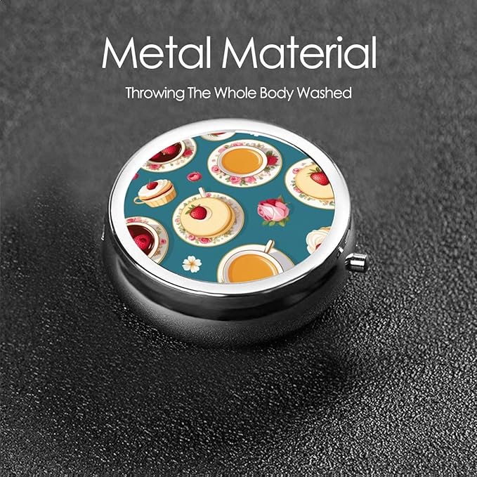 ZhongGuo Afternoon Tea Printed Pill Organizer,Round Travel Pill Organizer Mini Medicine Pill Box for Purse Iron Plating