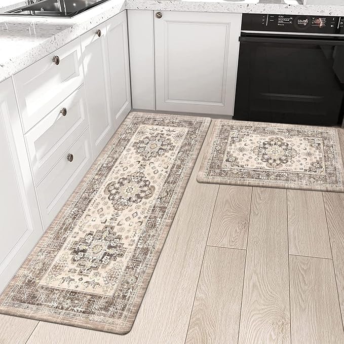 Pauwer Anti Fatigue Kitchen Mat Set of 2 Non Slip Kitchen Mats for Floor Cushioned Kitchen Rugs Comfort Standing Mat Farmhouse Waterproof PVC Foam Kitchen Floor Mat Runner