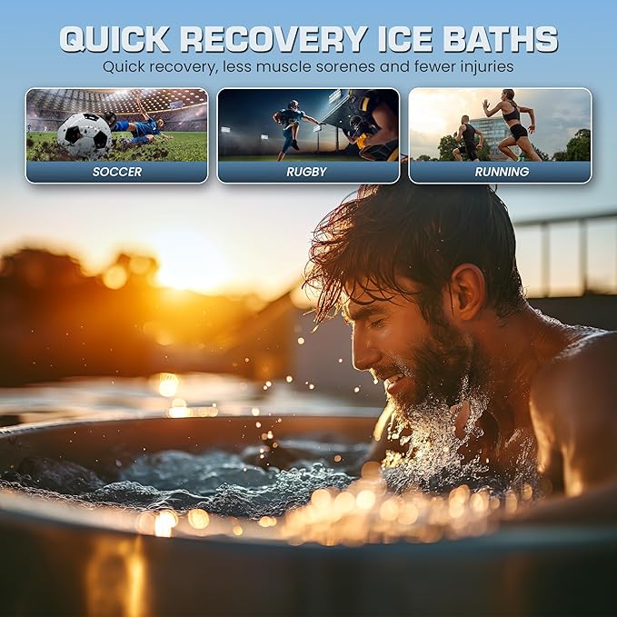 XL 105GL Cold Plunge Tub for Adults, 5-Layer Insulated Inflatable Ice Bath & Recovery Tub with Pump, Thermometer, 3 Reusable Ice Packs, Inflatable Lid & Drain, Indoor/Outdoor Athlete Bundle