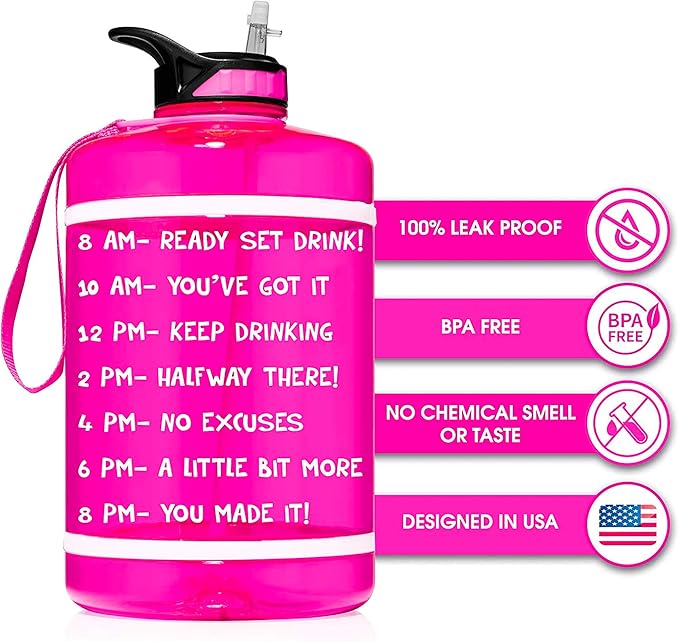 NatureWorks HydroMATE Gallon Water Bottle with Straw BPA FREE Leak Proof Reusable Water Bottle with Times to Drink Marked Hourly 128 oz