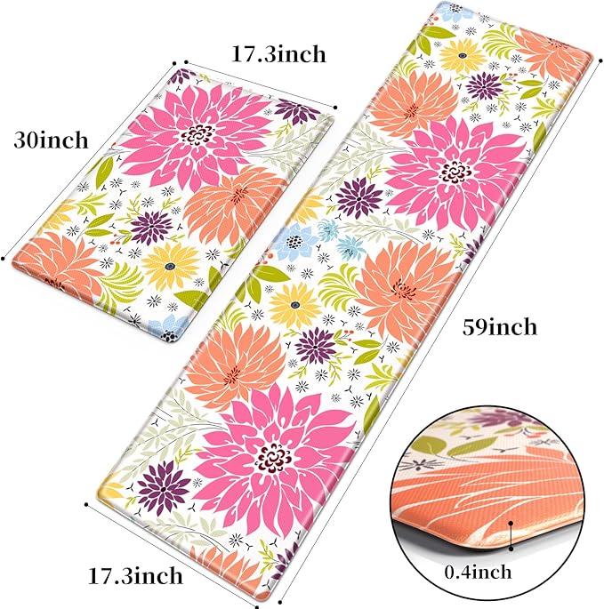 KMAT Kitchen Mat, Heavy Duty Ergonomic Comfort Foam Standing Desk Mat, Cushioned Anti Fatigue Kitchen Rugs for Floor, Waterproof Non-Slip Mats and Rugs Set for Office, Laundry，17.3"x30"+17.3x59