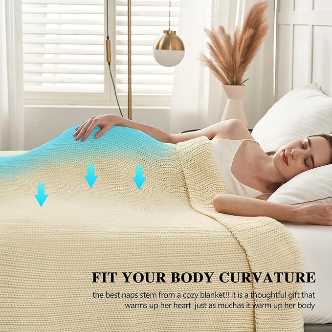 L'AGRATY Knitted Weighted Blanket - 48"x72" 20lbs Cooling Chunky Knit Heavy Blanket for Adults Braided Crochet Throw Thick Cable Yarn Knit Decorative No Beads Evenly Weighted Machine Washable