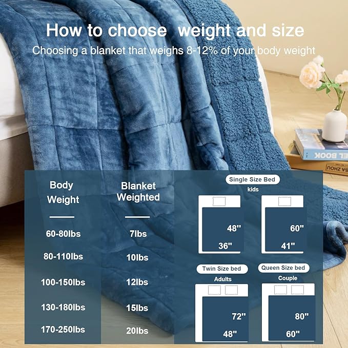Aemicion Sherpa Weighted Blanket Queen Size 15lbs,Cozy Warm Heavy Blanket as Gifts for Women Men Adult,Soft Throw Blanket for Couch Sofa Bed,Slate Blue