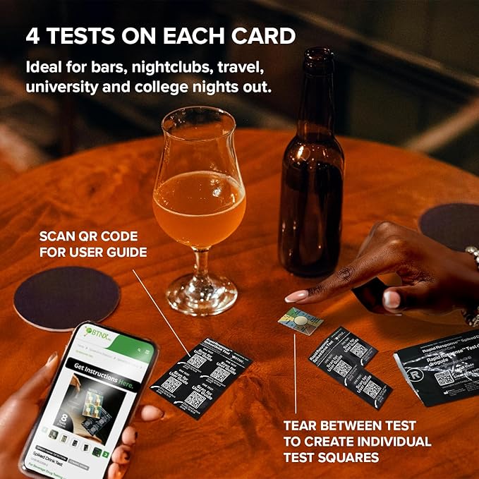 Rapid Response Spiked Drink Test - GHB Detection Card for Beverages. Easy to use, Safe, Avoid Drink Spiking. Drug Testing kit for Bars, Clubs, Parties, Compliant with California Law (2 Pack)