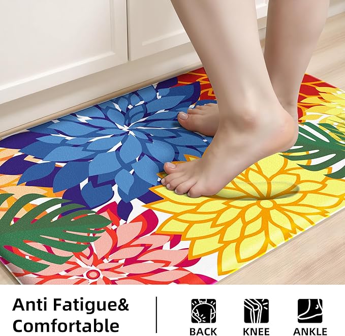 Kitchen Mats for Floor 2PCS Cushioned Anti Fatigue Kitchen Mats Waterproof Non Slip Kitchen Mat Rug Set Comfort Foam Standing Mat for Sink, Laundry, Office,17.3" x 28" + 17.3" x 59", Colorful