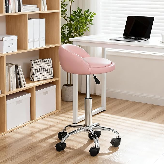 SUPER DEAL Adjustable Height Hydraulic Rolling Swivel Stool Tattoo Facial Massage Spa Salon Medical Stool with Back Rest (Pink)