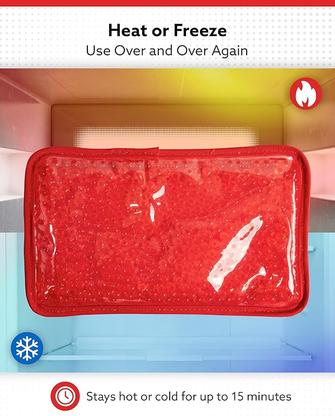 Alpi Rectangle Plush Gel Bead Ice Pack – 2 Pack Reusable Ice Packs with Beads for Hot & Cold Therapy - Soft, Plush Comfort for Muscle Aches & Relaxation (Red)
