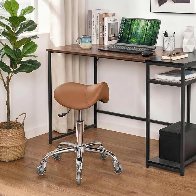 Saddle Stool, Ergonomic Saddle Chair with Wheels 450 LBS, Adjustable Height Swivel Salon Stool, Rolling Stool for Home Office Tattoo Massage Clinic Lab Beauty (Brown)