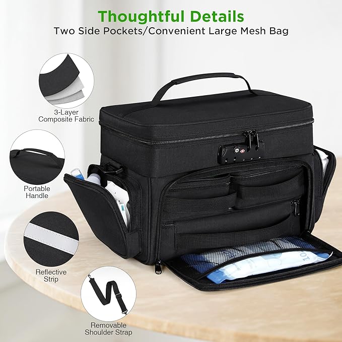 Zannaki Medicine Bag with 3 Removable Pouches, First Aid Bags Empty with Combination Lock, Double Layers Pill Bottle Organizer with Shoulder Strap, Large Medication Travel Storage for Medical Supplies