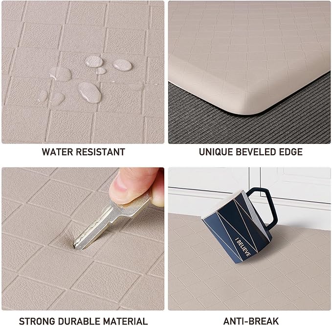HappyTrends Kitchen Floor Mat - 4/5 Inch Thick Anti-Fatigue Kitchen Rug,Waterproof Non-Slip Kitchen Mats and Rugs Heavy Duty Ergonomic Comfort Rug for Kitchen,Office,Sink,Laundry,(22"x72", Khaki)