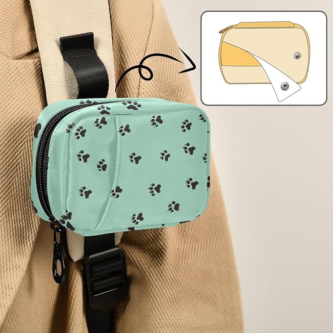 Dog Paw Print Travel Medicine Organizer Bag Compact Pill Case with Inner Compartments & Secure Zipper for Women Men Seniors