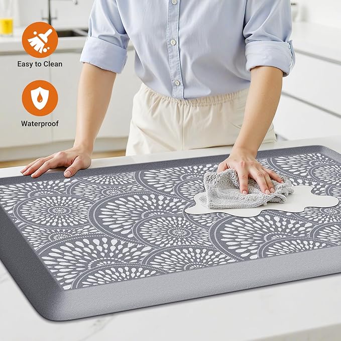 Mattitude 4/5 Inch Kitchen Mat, 20x32in Heavy Duty Ergonomic Comfort Foam Standing Desk Mat, Waterproof Non-Slip Standing Mats and Rugs for Kitchen, Office, Grey