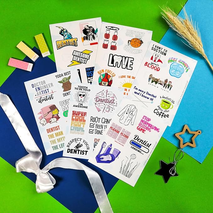 BulbaCraft 100 Pcs Funny Dentist Stickers, Dentist Gifts for Women and Men, Dental Decorations, Dental Party Decor, Gifts for Women & Men
