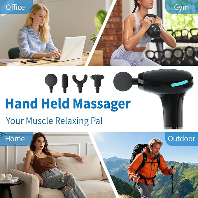 Massage Gun Deep Tissue with Extension Handle Professional Percussion 3-in-1 Detachable Back Massager for Pain Relief,Muscle Relief Massager for Shoulder Back Thigh Waist&Neck (Light Black)