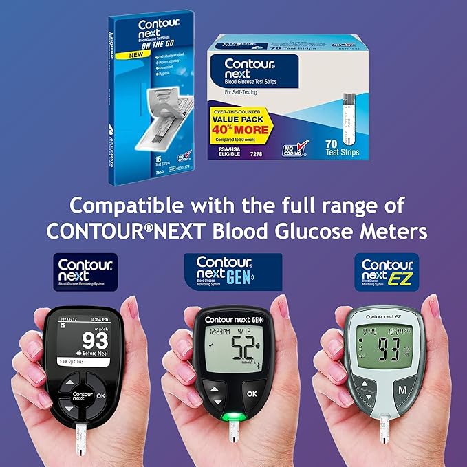 Contour Next Blood Glucose Test Strips for Diabetes – 70 and 15 Count (2 Pack, Total 85) – Accurate, No Coding, Second-Chance Sampling, Works with All Contour Next Meters for Easy Testing