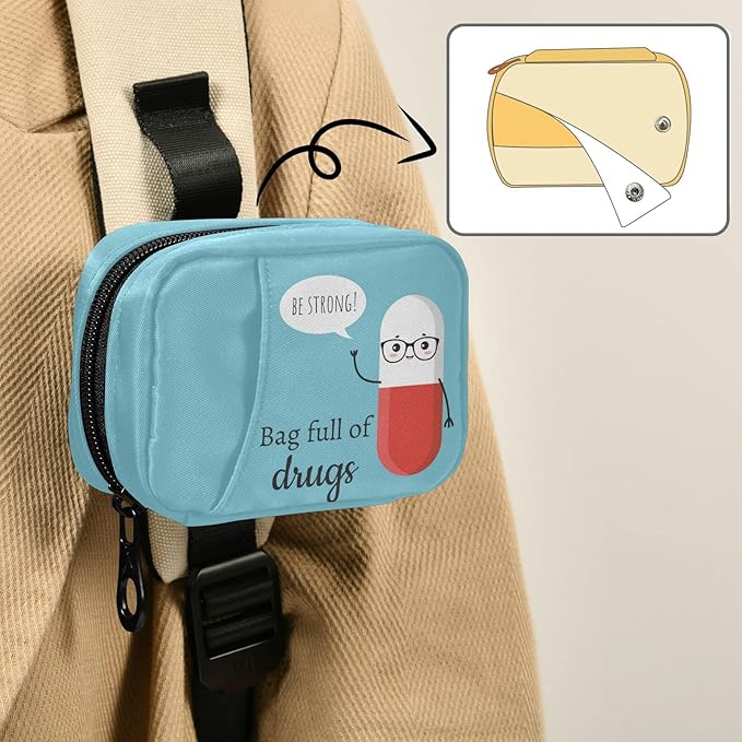 Naanle Cute Cartoon Pill Box 7 Day Case Bag Travel Organizer with Zipper Portable Weekly Compact Size for Vitamin Supplement Holder A Cartoon Blue Red 4.6 x 3.14 x 1.88 Inch