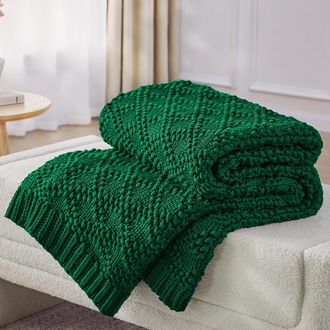 Knitted Weighted Blanket for Adult, Chunky Knit Weighted Throw for Sleep 50"*60" 5lbs, Cooling Breathable Heavy Blanket for Hot Sleepers, Machine Washable Blanket for Room Decor(Green)