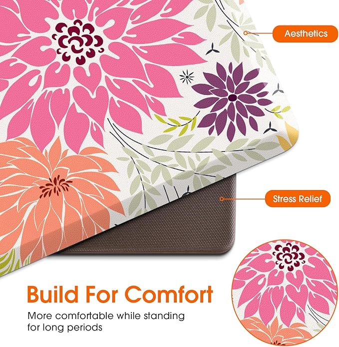 Kitchen Mats for Floor,Cushioned Rug Anti-Fatigue Mats for Kitchen Decor Accessories,Waterproof Non-Slip Mat and Rug for Office,Floor,Laundry 17.3"*28",Mutil-Pink