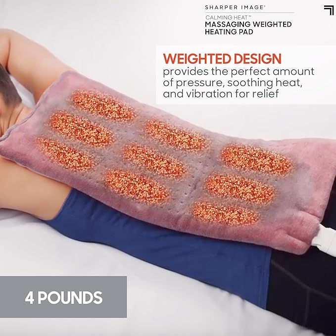 Calming Heat Massaging Vibrations Weighted Heating Pad by Sharper Image | Temperature Settings,Auto Shut-Off Feature,Gift for Holidays,Women & Men | 3 Heat,6 Massage,12” x 24”,4 lbs,(Pack of 6)