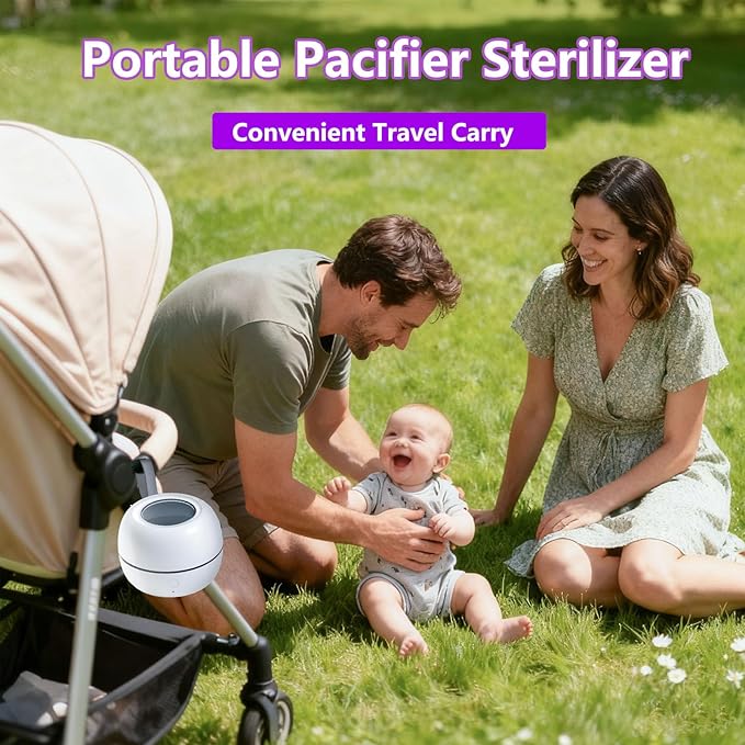 Portable Pacifier Sterilizer Box, USB Rechargeable Sterilize Case, 3-Minute High Efficiency Cleaning for Baby Pacifiers On The Go