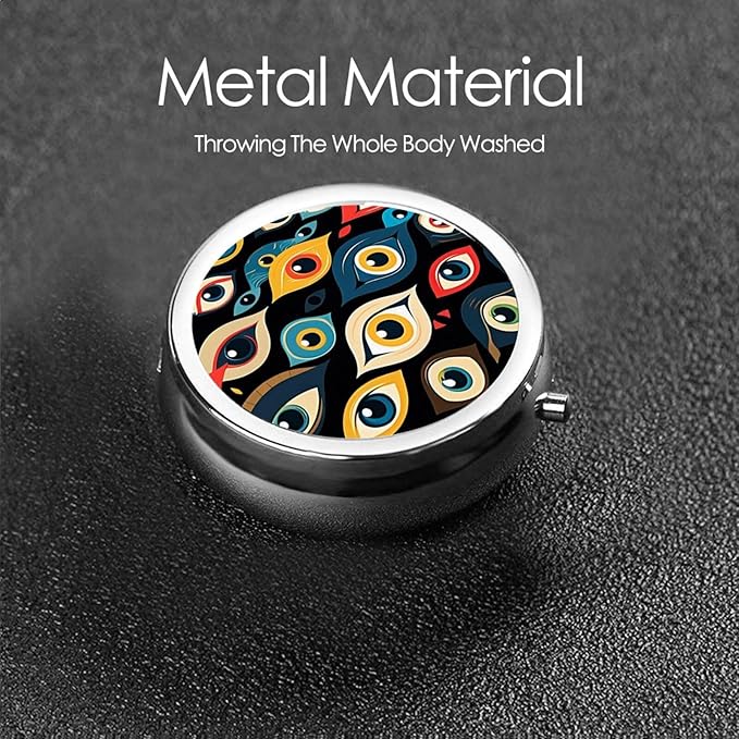 ZhongGuo Eyes Printed Pill Organizer,Round Travel Pill Organizer Mini Medicine Pill Box for Purse Iron Plating